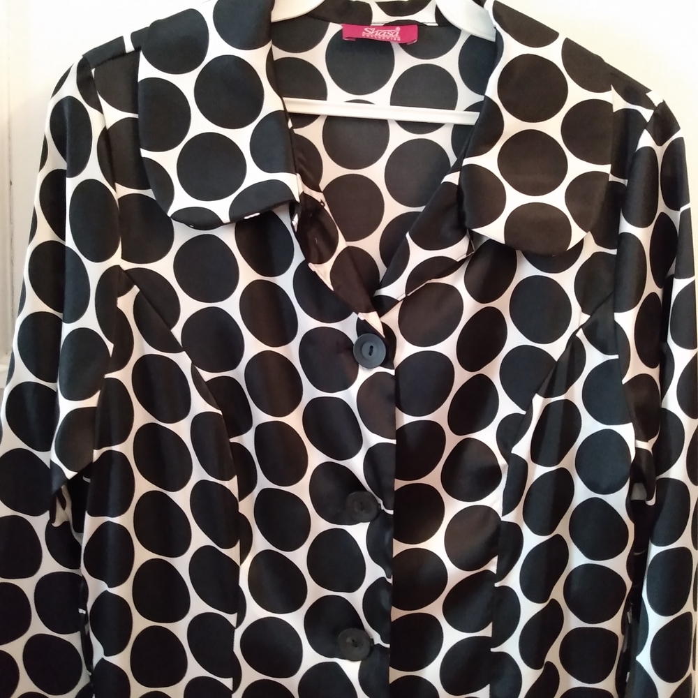 Shasa Black and White Polka Dot Button-Down Dress